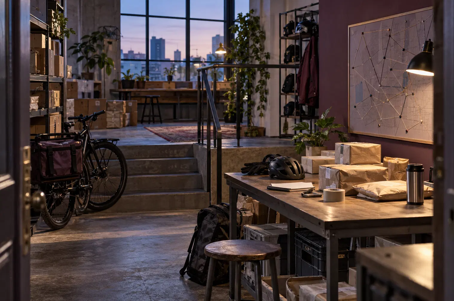 Illustration of courier businesses and their working space